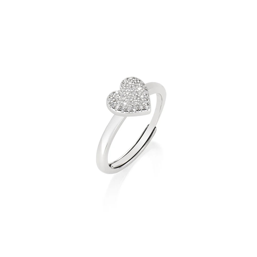 Anello Regolabile Amen Cuore Luminoso Argento Con Pavè Di Zirconi - Misura 10-14