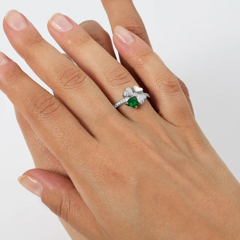 Anello Amen Quadricuore Argento Zirconi e Cristallo Verde - Misura 16
