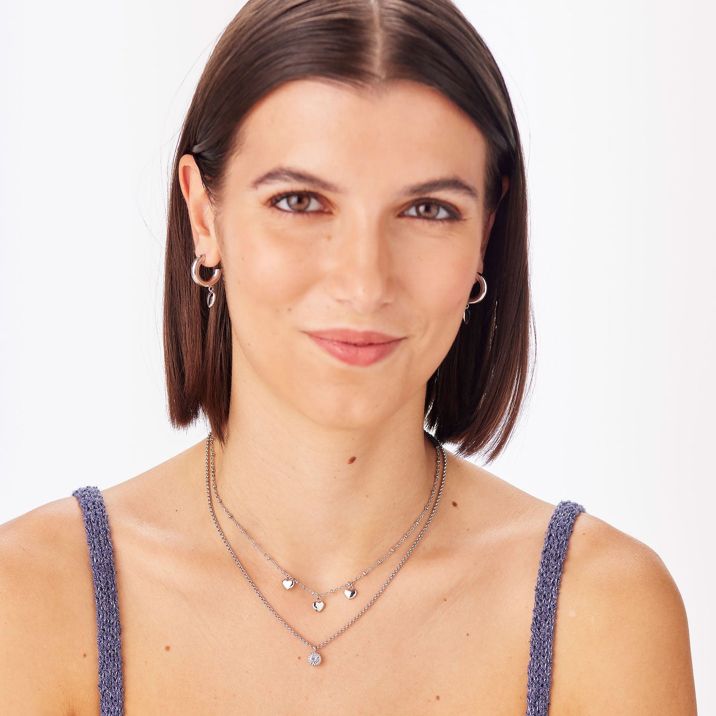 Collana Doppio Filo Sagapò Aurora Acciaio 3 Pendenti Cuore e Punto Luce