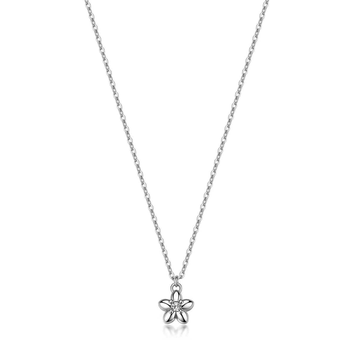 Collana Girocollo Sagapò Aurora Acciaio Maglia Forzatina Centrale Pendente Fiore E Cristallo