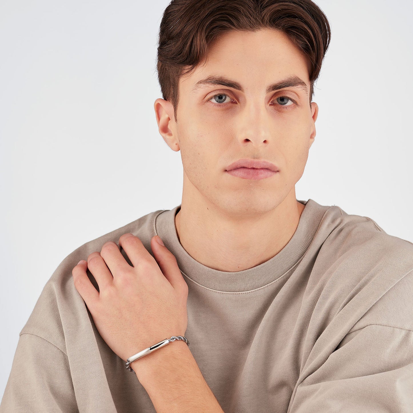 Bracciale Uomo Sagapò Bound Acciaio Maglia Fune Piastrina Tubolare Centrale Satinata/Lucida