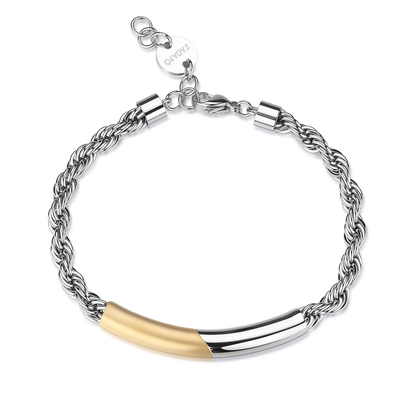 Bracciale Uomo Sagapò Bound Acciaio Maglia Fune Piastrina Tubolare Centrale Pvd Oro