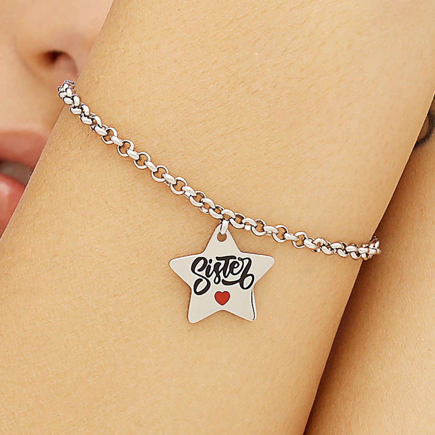 Bracciale Sagapò Be My Family Bracciale In Acciaio Maglia Rolo' Con Pendente A Forma Di Stella