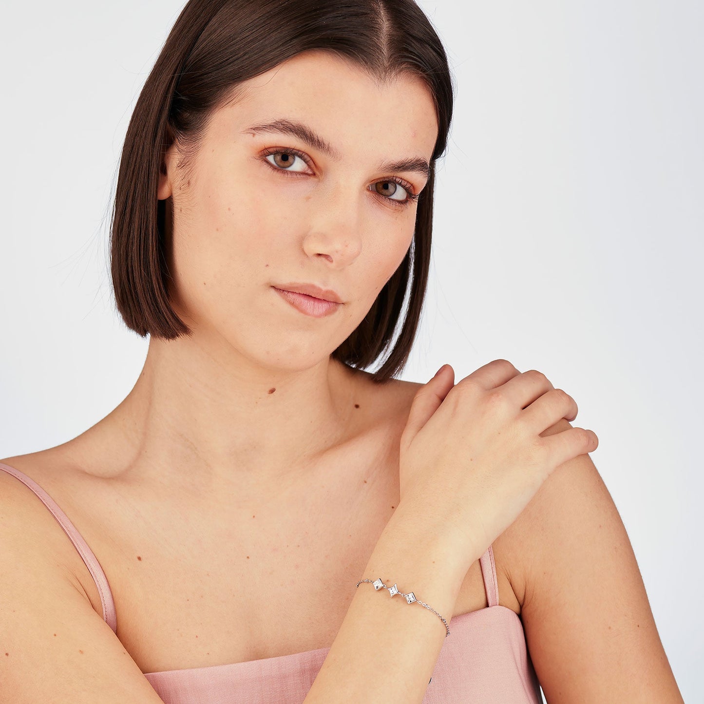 Bracciale Sagapò Luce Acciaio Cristalli Quadrati Taglio Rombo