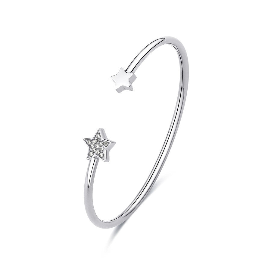 Bracciale Rigido Sagapò Click Acciaio Aperto Stella e Cristalli