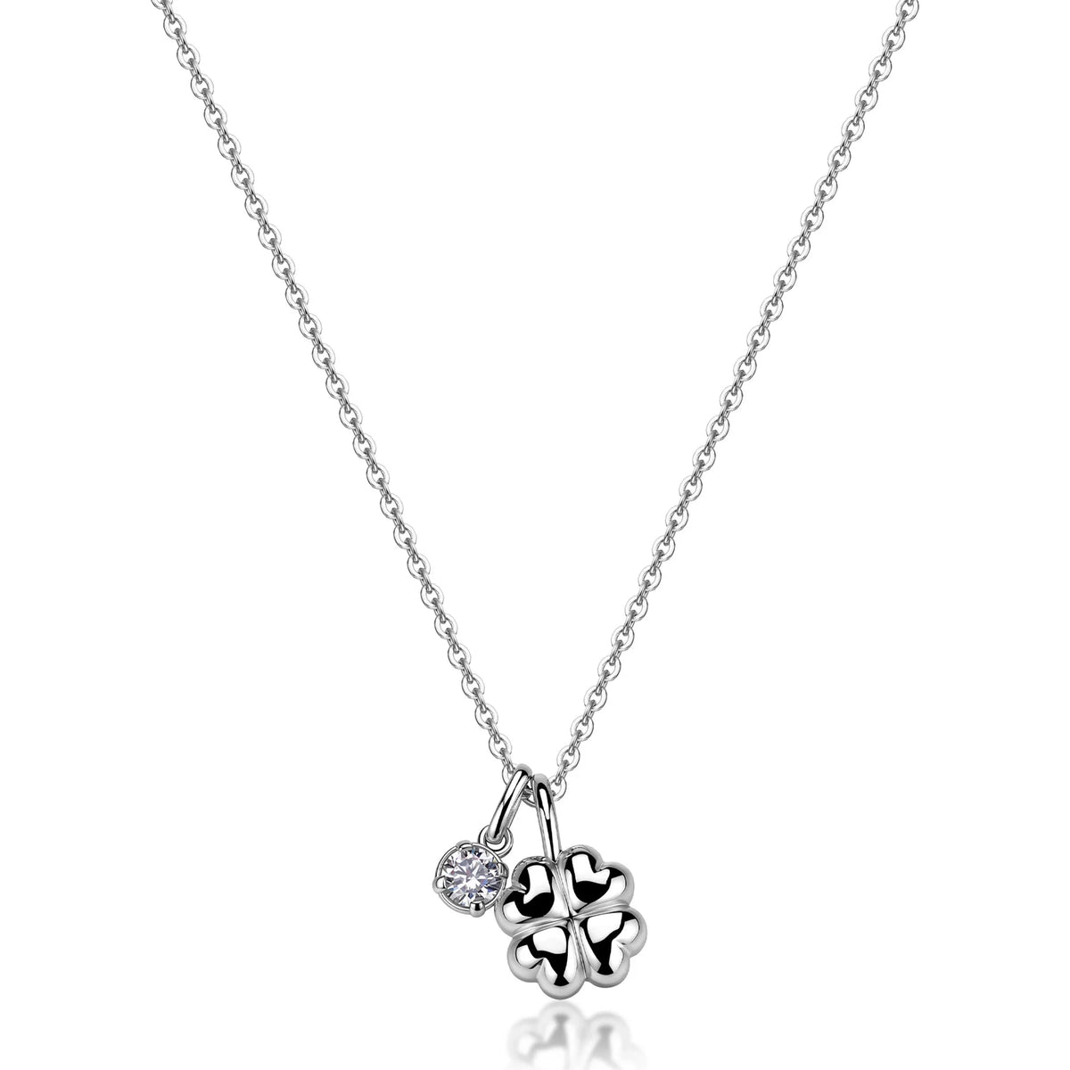 Collana Girocollo Sagapò Click Acciaio Catena Maglia Forzatina Doppio Pendente Quadrifoglio/Cubic Zirconia