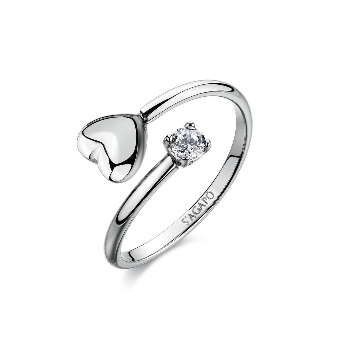 Anello Solitario Regolabile Sagapò Click Acciaio Con Cuore E Cubic Zirconia