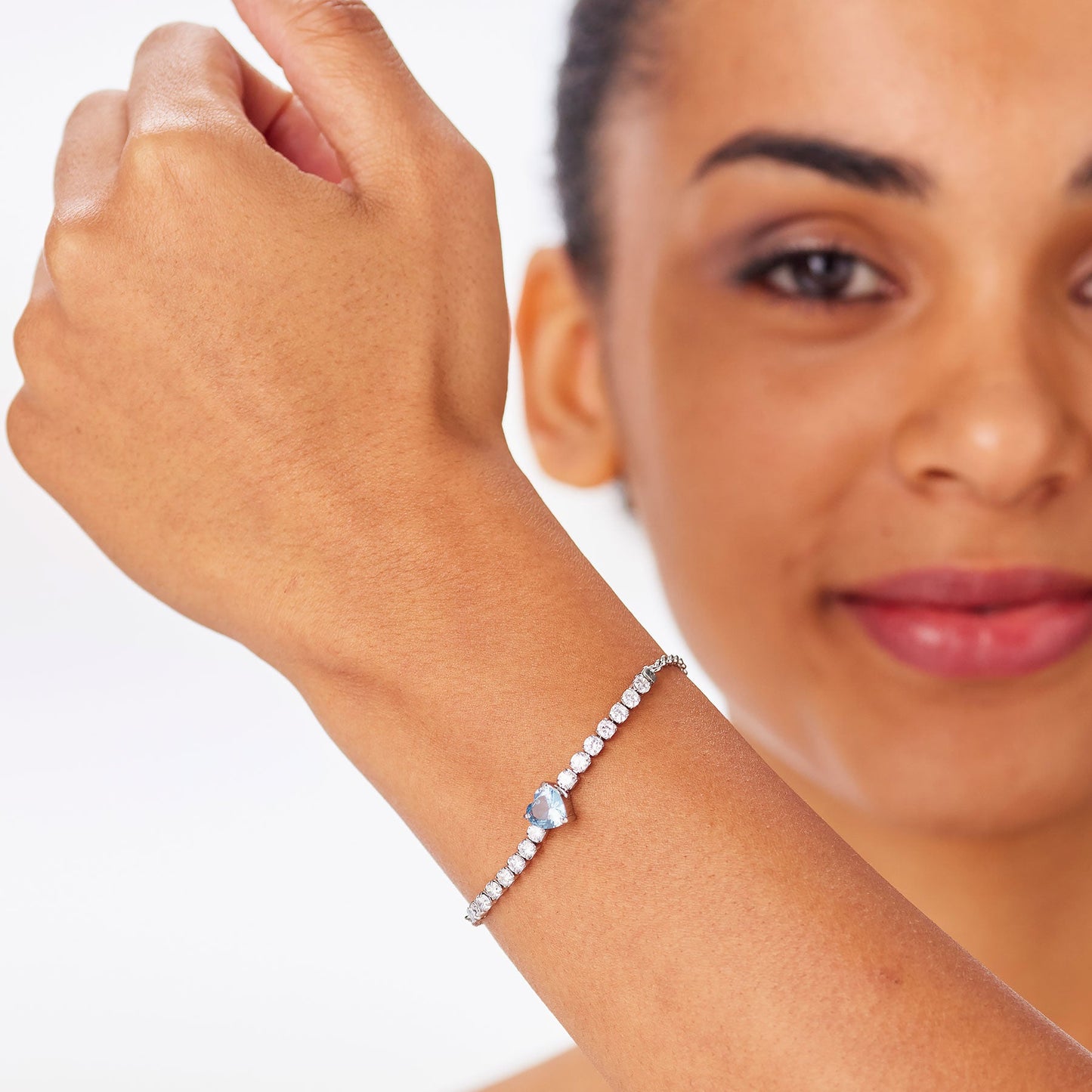 Bracciale Sagapò Dazzly Acciaio Rolò Centrale Tennis Cristalli + Cuore Azzurro
