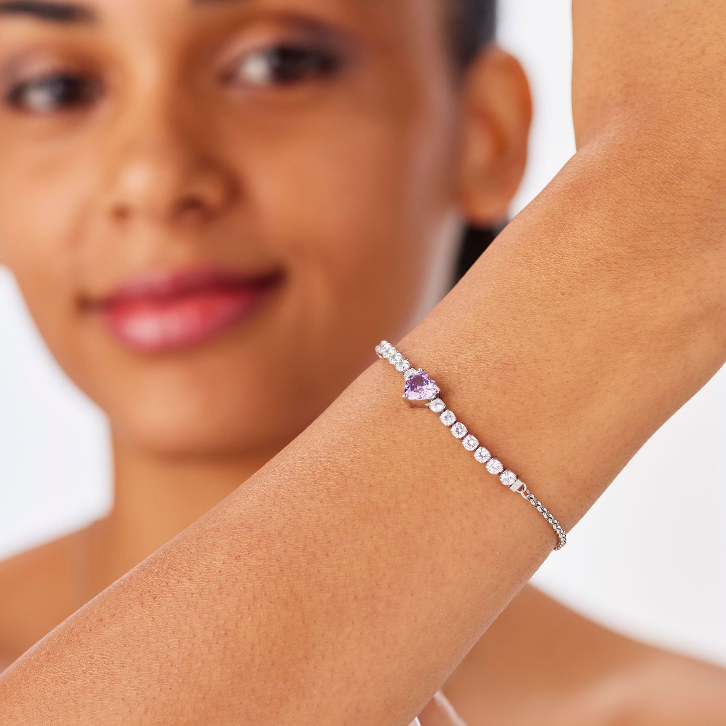 Bracciale Sagapò Dazzly Acciaio Centrale Tennis e Cristallo Cuore Ametista