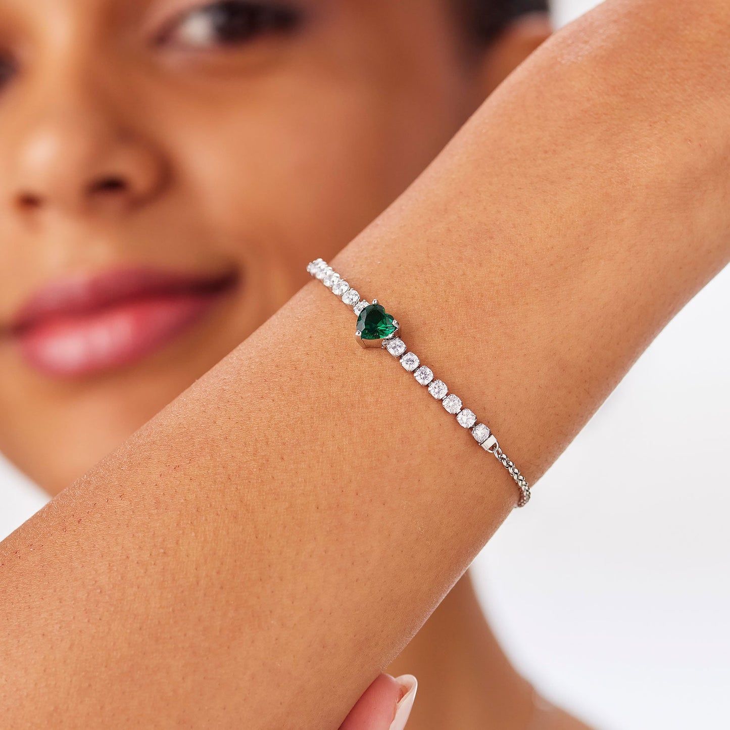 Bracciale Sagapò Dazzly Acciaio Centrale Tennis e Cristallo Cuore Verde