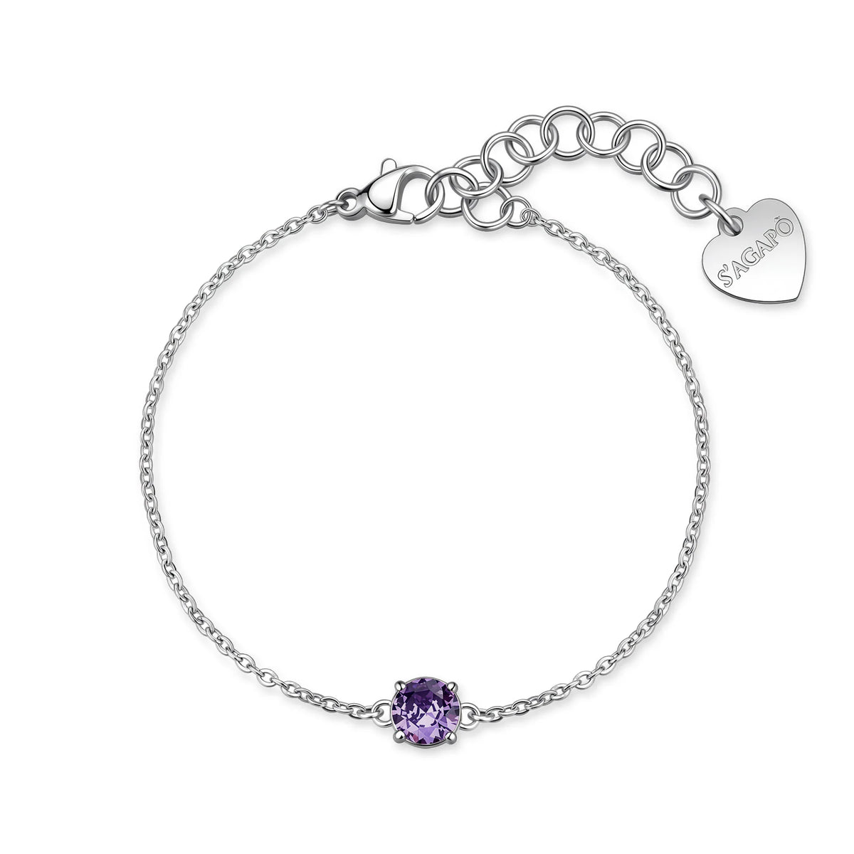 Bracciale Sagapò Dazzly Acciaio Maglia Forzatina Con Centrale Cubic Zirconia Ametista