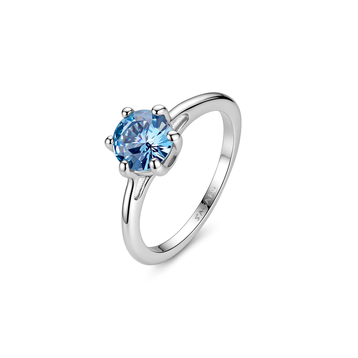 Anello Solitario Sagapò Dazzly Acciaio Con Cubic Zirconia Acquamarina - Misura 14