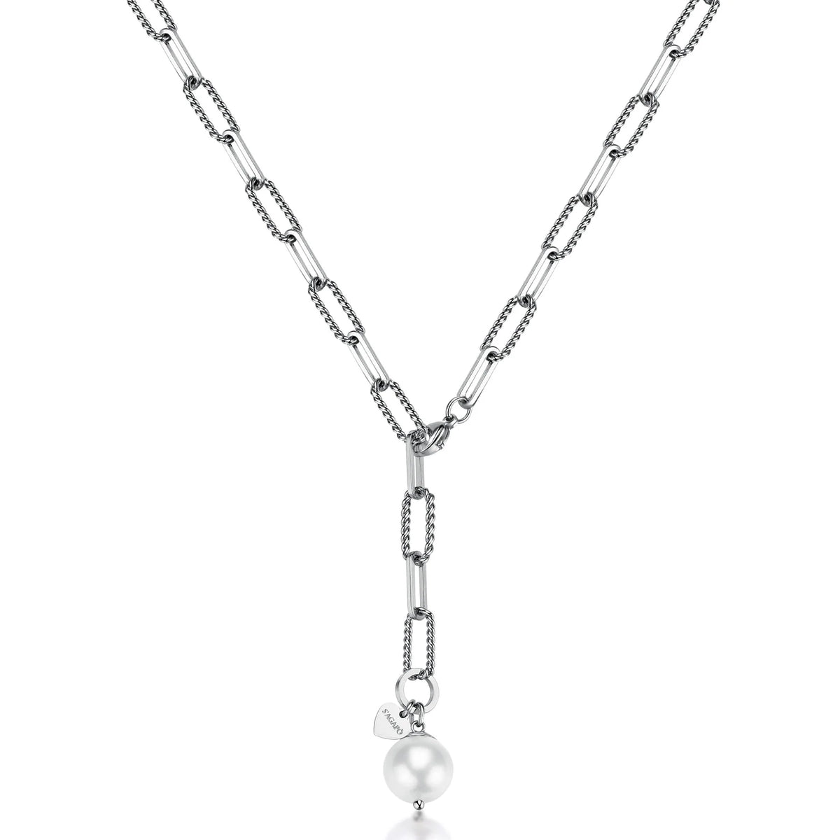 Collana A Y Sagapò Gipsy Acciaio Catena Maglie Alternate E Pendente Perla