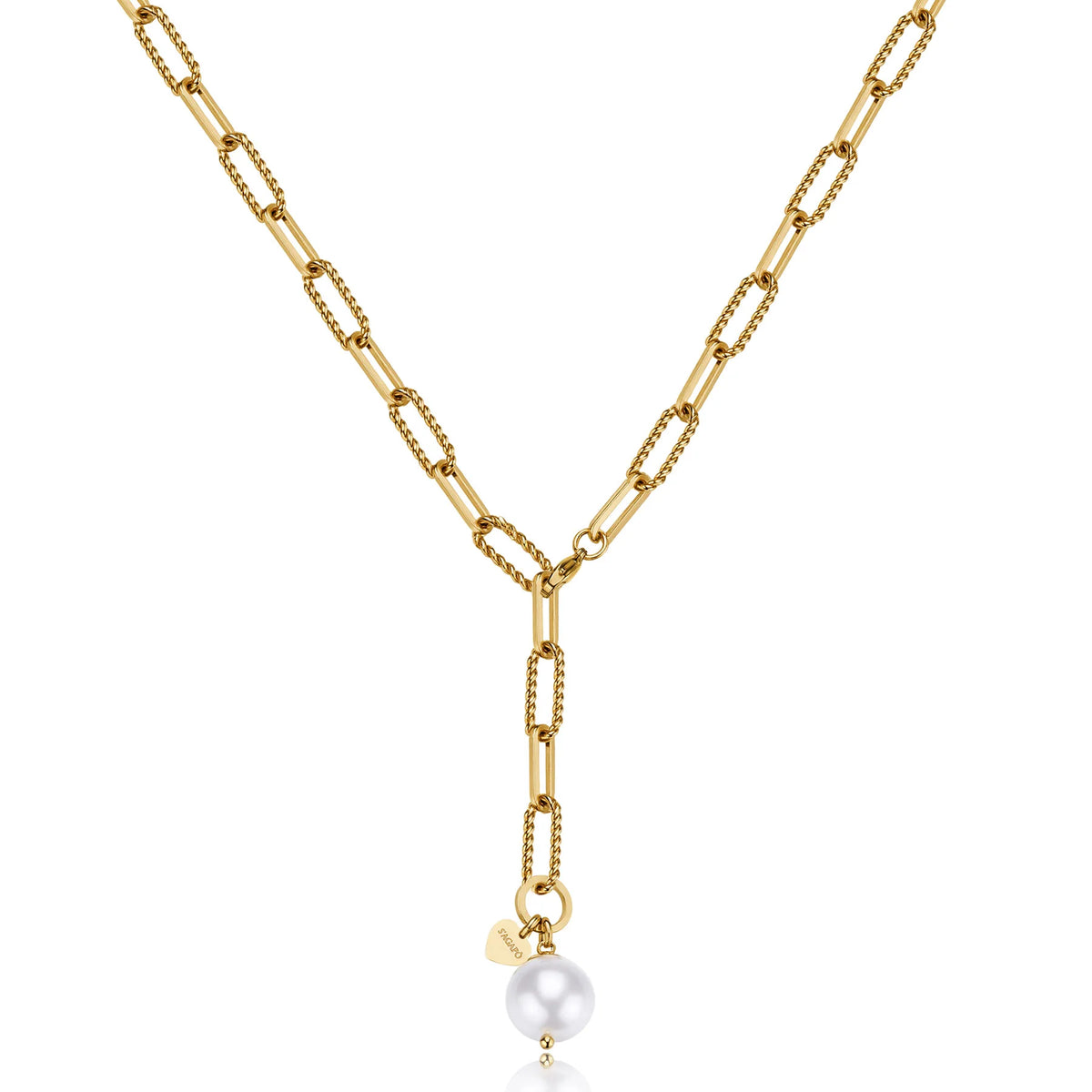 Collana A Y Sagapò Gipsy Acciaio Pvd Oro Catena Maglie Alternate E Pendente Perla
