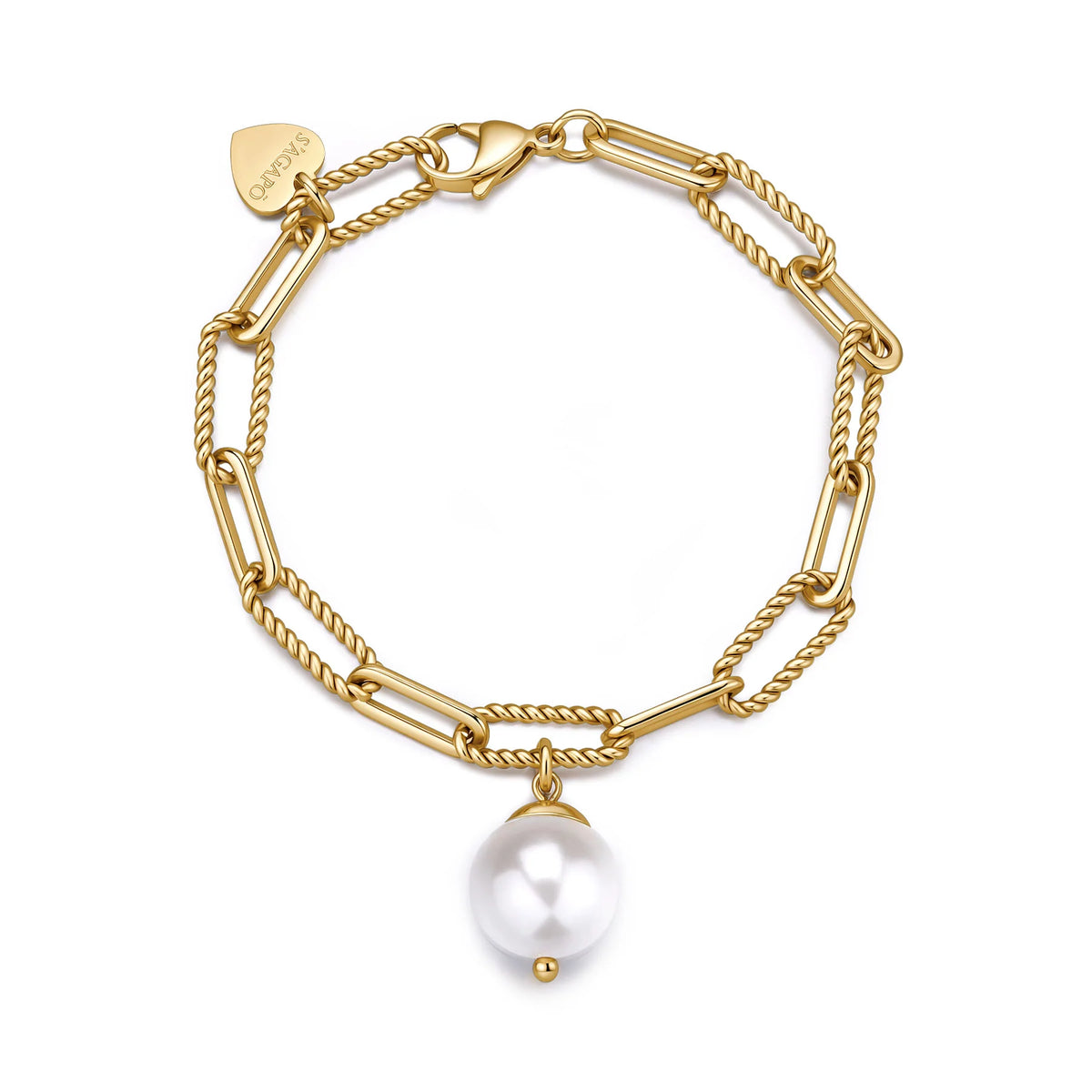Bracciale Sagapò Gipsy Acciaio Pvd Oro Catena Con Maglie Alternate E Pendente Perla