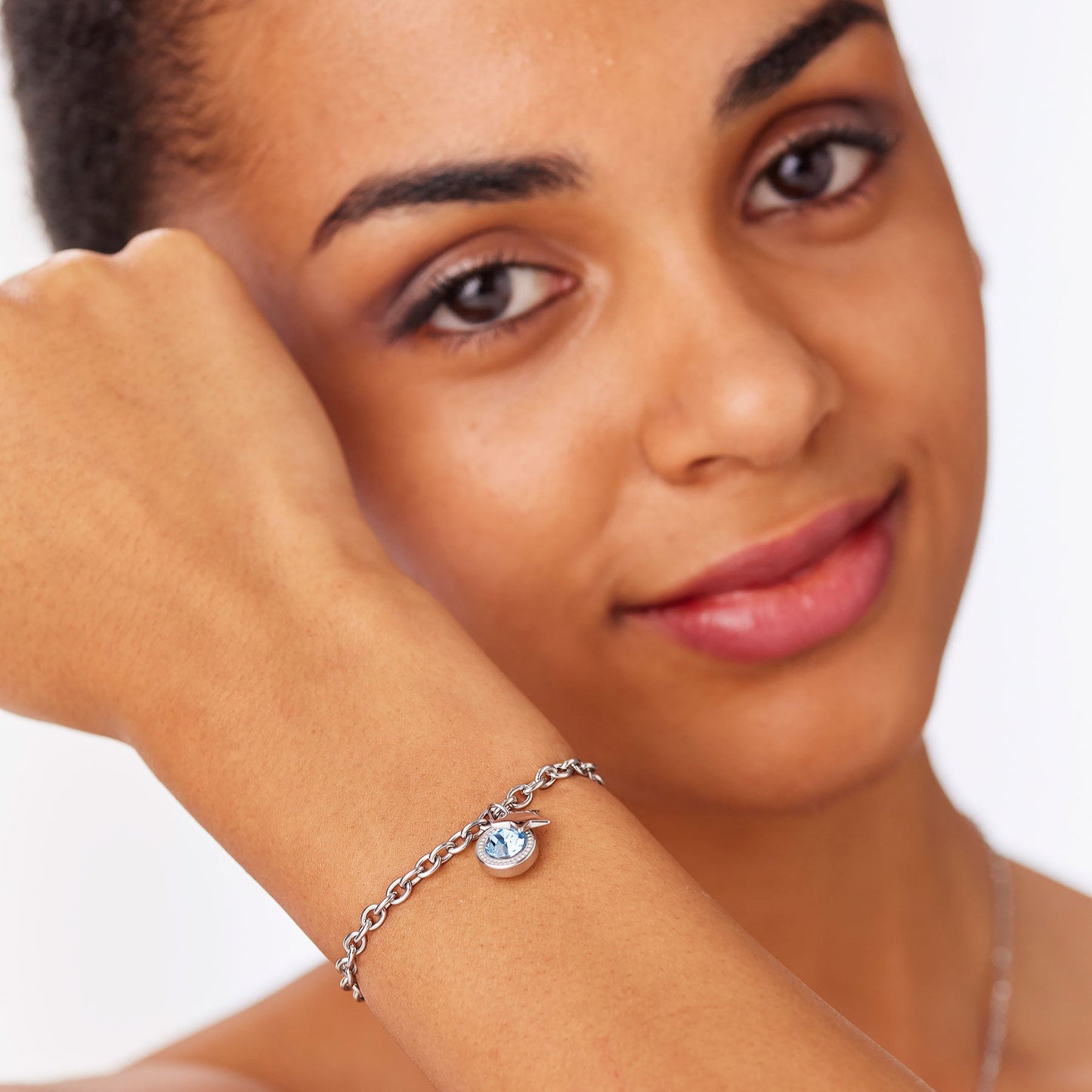 Bracciale Sagapò Lucky Light Acciaio Charms Punto Luce Azzurro E Stella