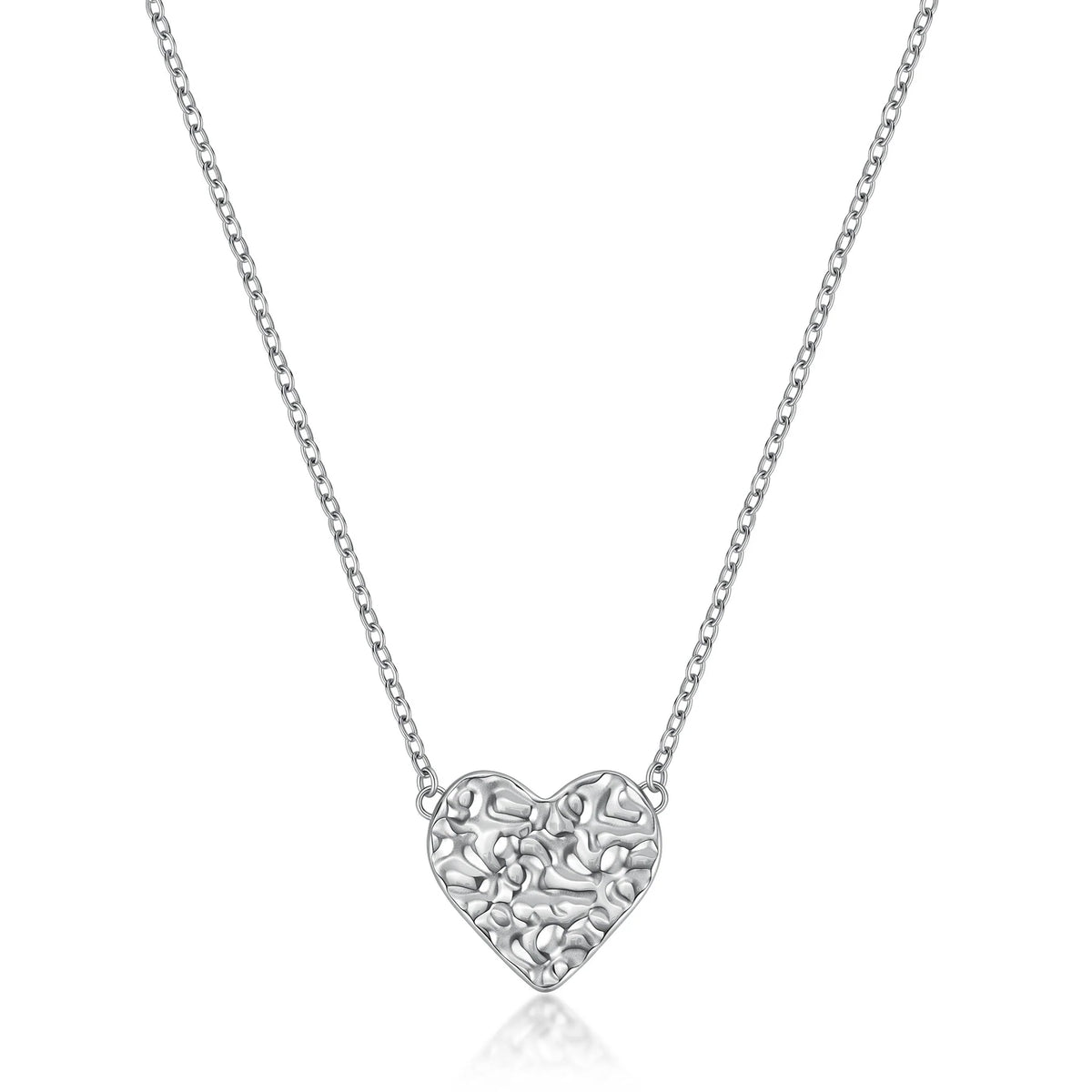 Collana Girocollo Sagapò Emotion Acciaio Catena Maglia Forzatina Cuore Centrale Texture Martellata