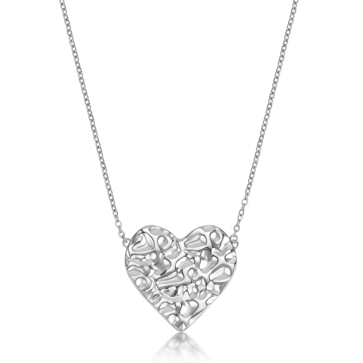 Collana Girocollo Sagapò Emotion Acciaio Catena Maglia Forzatina Cuore Centrale Grande Texture Martellata