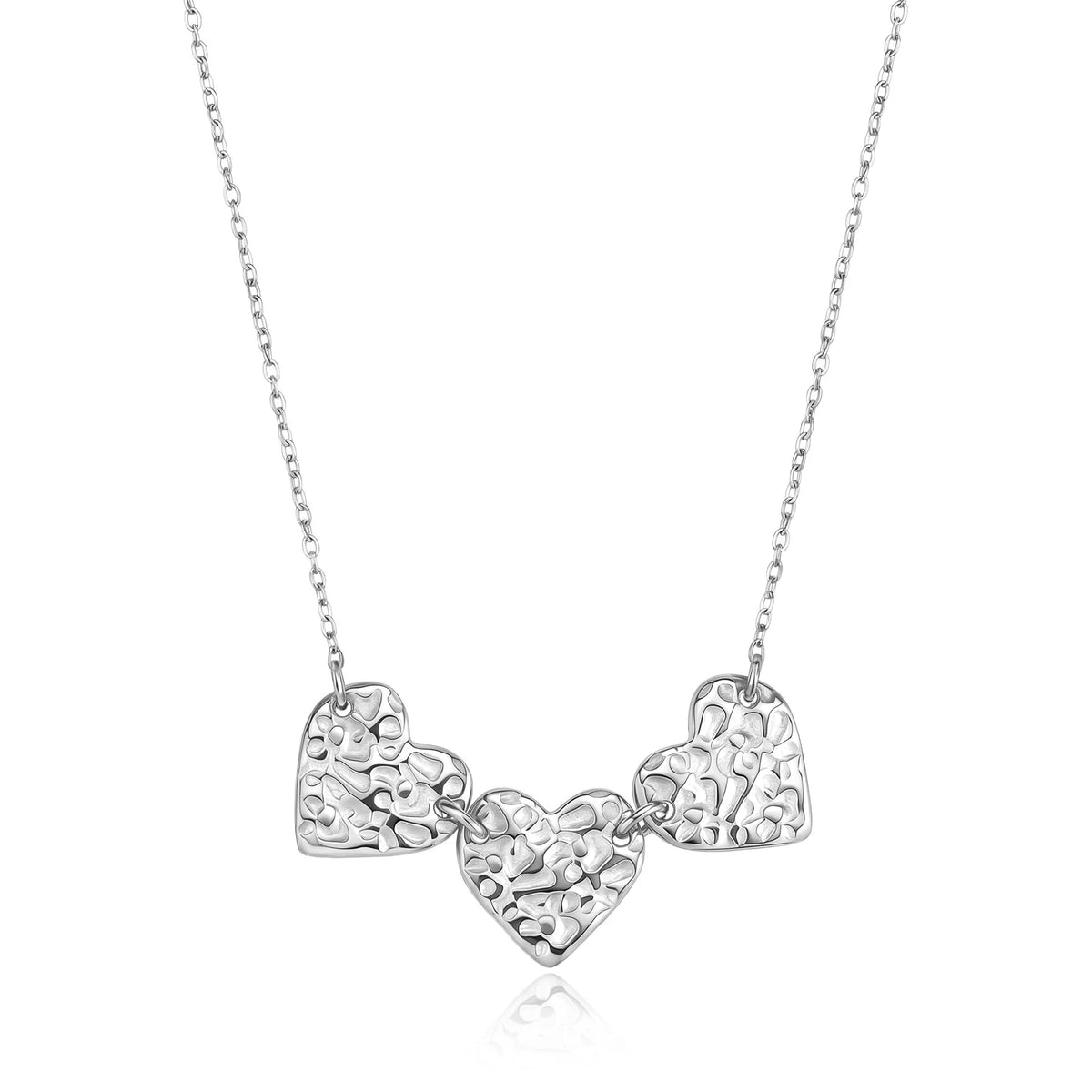 Collana Girocollo Sagapò Emotion Acciaio Catena A Maglia Forzatina Centrali 3 Cuori Texture Martellata
