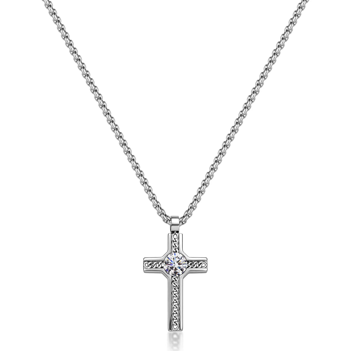 Collana Sagapò Proud Acciaio Maglia Veneziana Pendente Croce Con Dettagli Catena E Cristallo