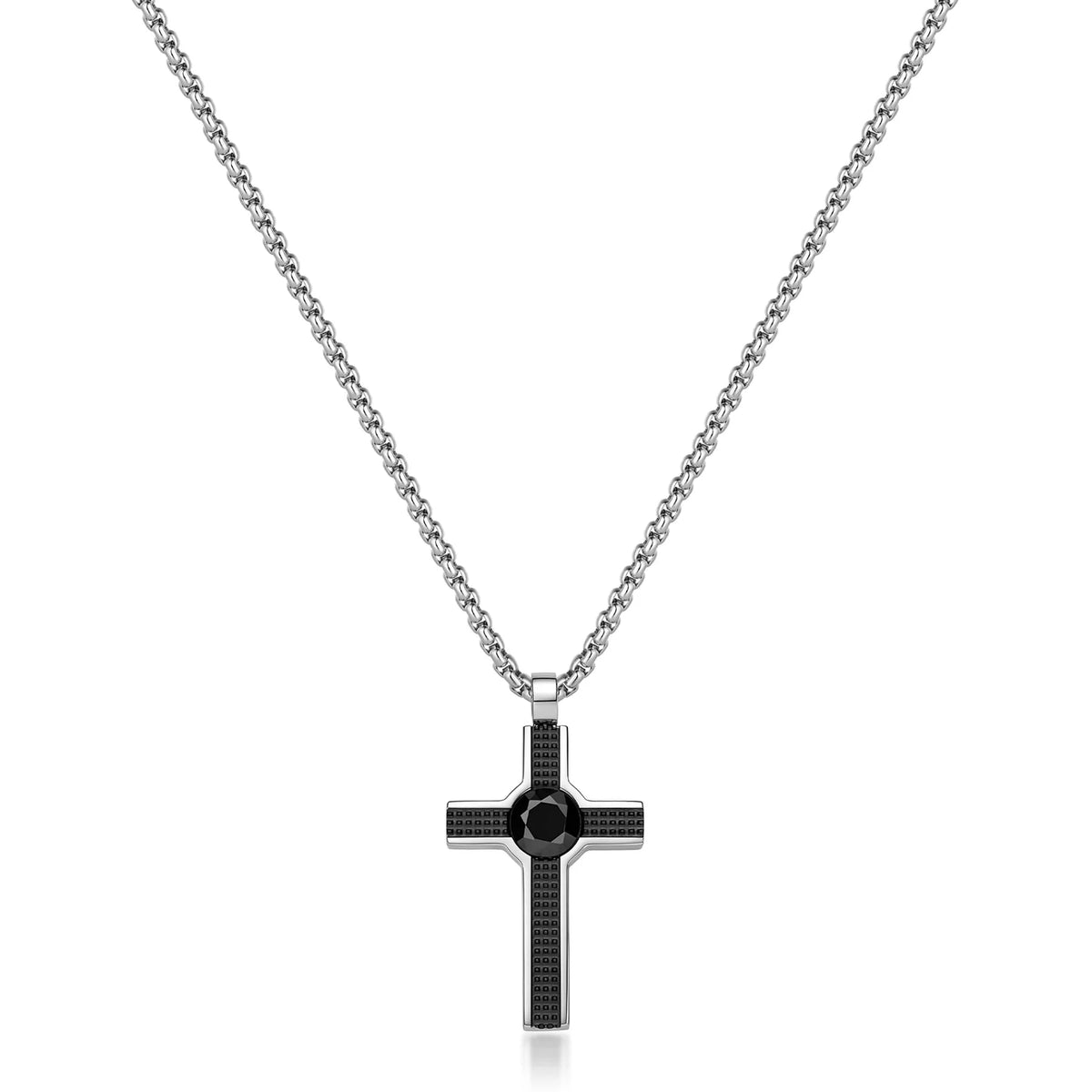 Collana Sagapò Proud Acciaio Catena A Maglia Veneziana Pendente Croce Puntinata Pvd Nero E Cristallo