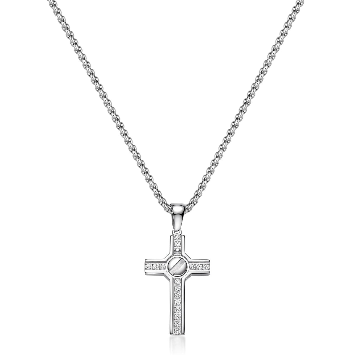 Collana Sagapò Proud Acciaio Catena A Maglia Veneziana Pendente Croce E Cristalli + Vite Centrale