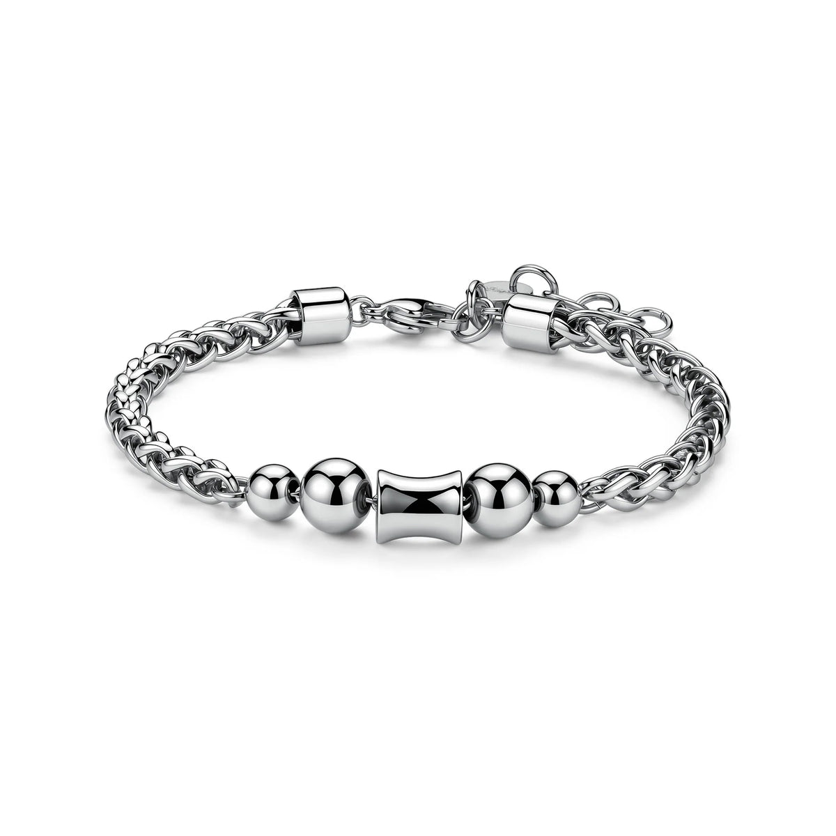 Bracciale Sagapò Riot Acciaio Catena Maglia A Spiga Centrali Elementi Sferici E Barilotto