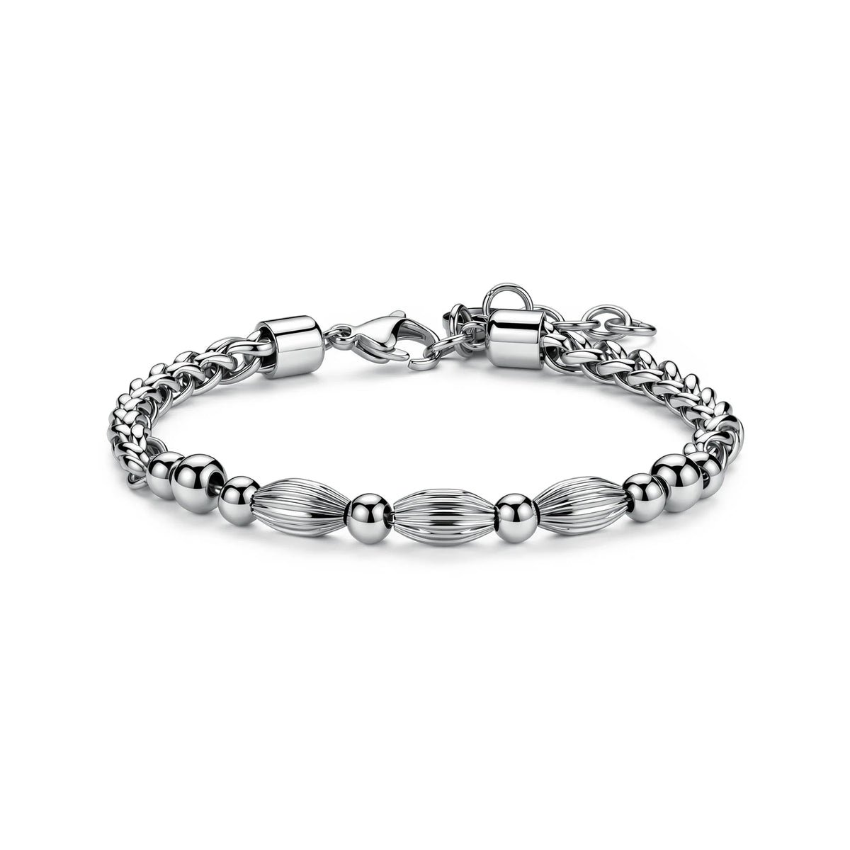 Bracciale Sagapò Riot Acciaio Catena Maglia A Spiga Centrali Elementi Sferici Ed Ovali Lavorati