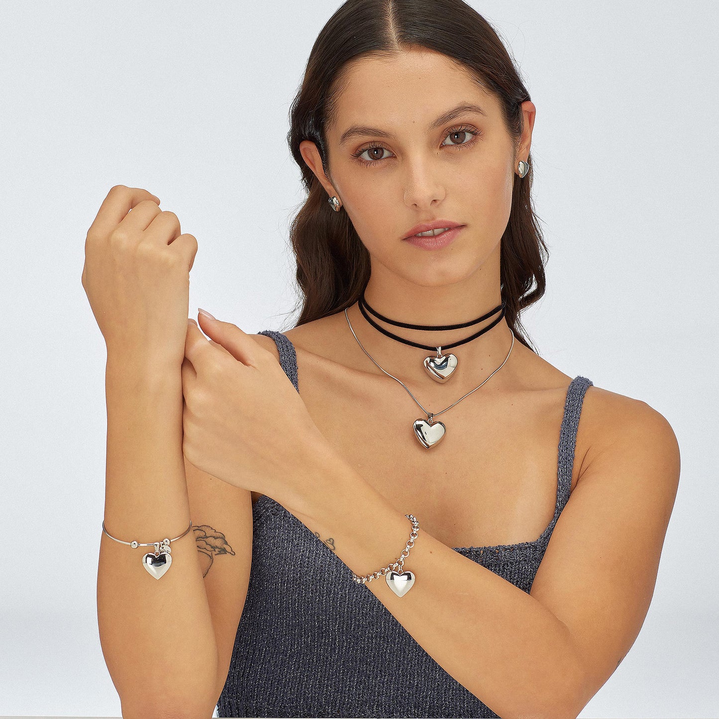 Bracciale Sagapò Stellar Bracciale In Acciaio Maglia Rolo' Con Pendente Centrale Cuore