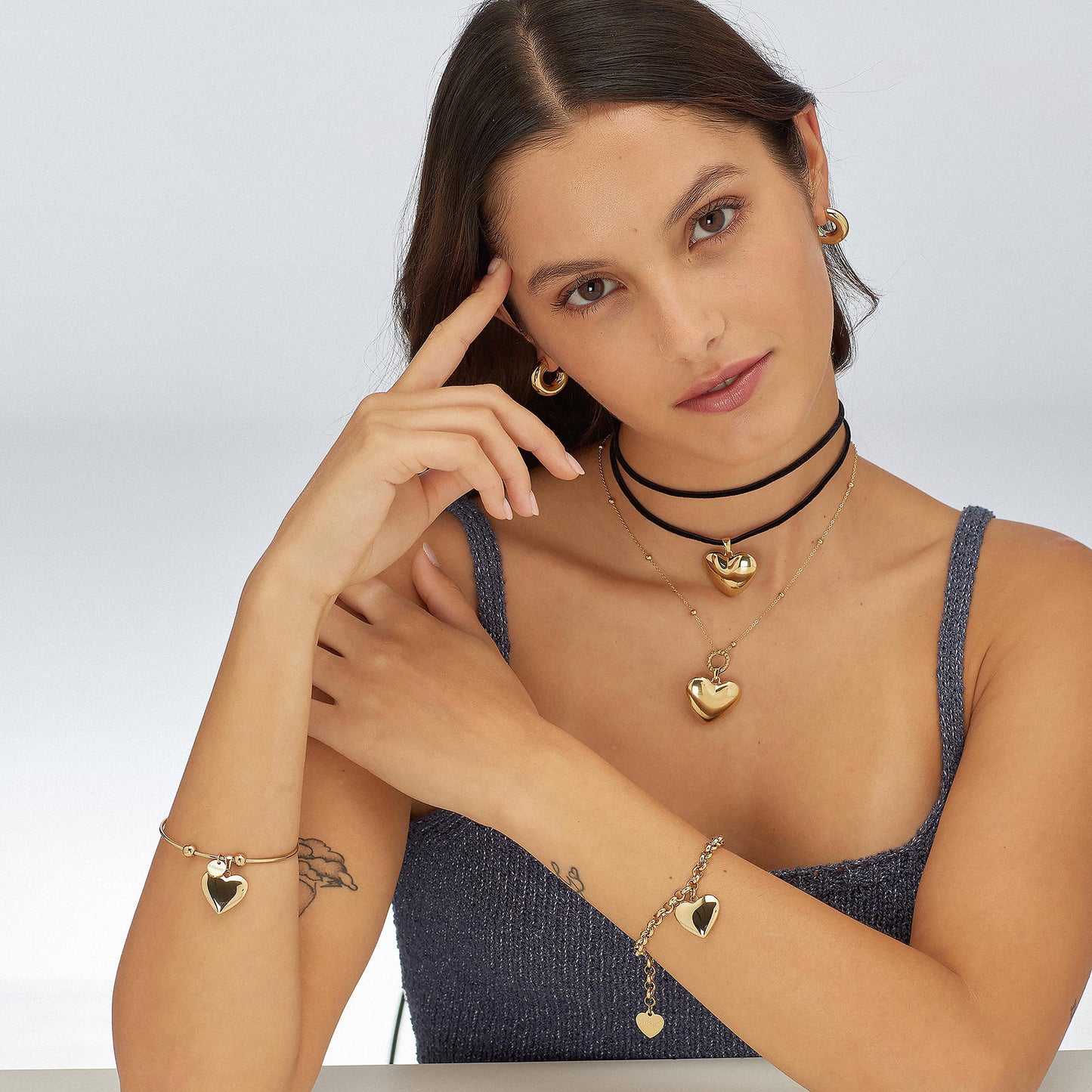 Bracciale Sagapò Stellar Bracciale Pvd Oro Maglia Rolo' Con Pendente Centrale Cuore