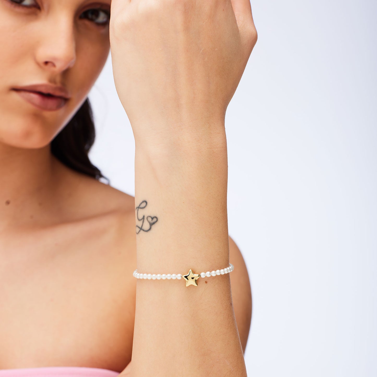 Bracciale Sagapò Stellar Acciaio Pvd Oro Perle Di Conchiglia e Stella Centrale