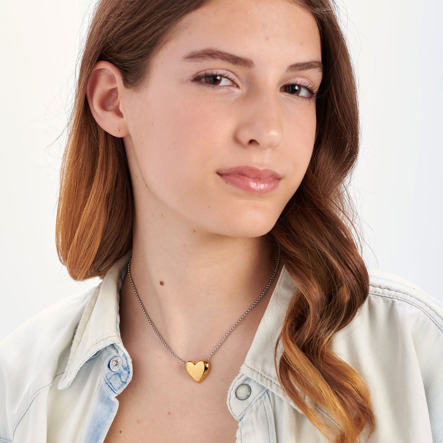 Collana Sagapò Stellar Acciaio Pendente Cuore Bombato Pvd Oro