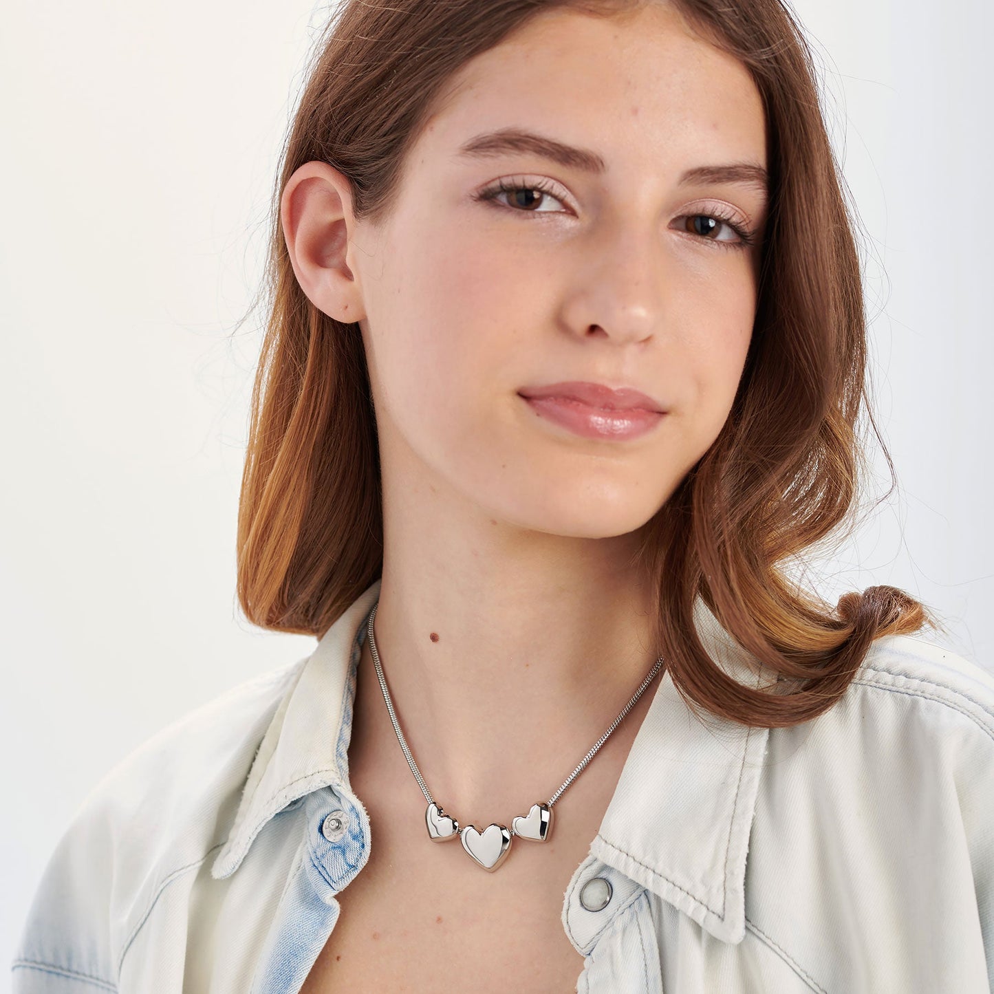 Collana Sagapò Stellar Acciaio Maglia Coda Di Topo 3 Cuori Bombati a Decrescere