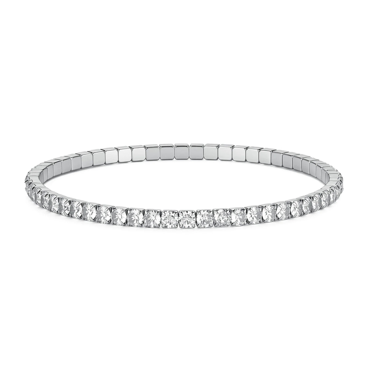 Bracciale Sagapò Tricky Tennis Elastico In Acciaio Con Cubic Zirconia