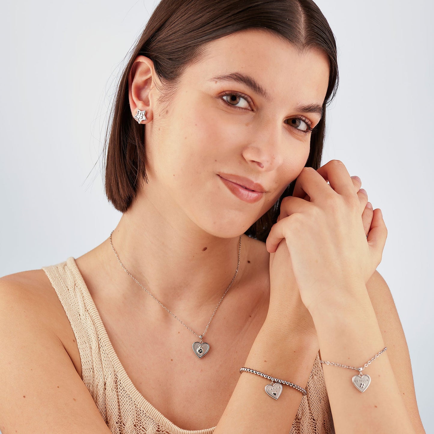 Bracciale Sagapò Duh Duh Acciaio Sferette Charm Cuore Scritta "Mamma"