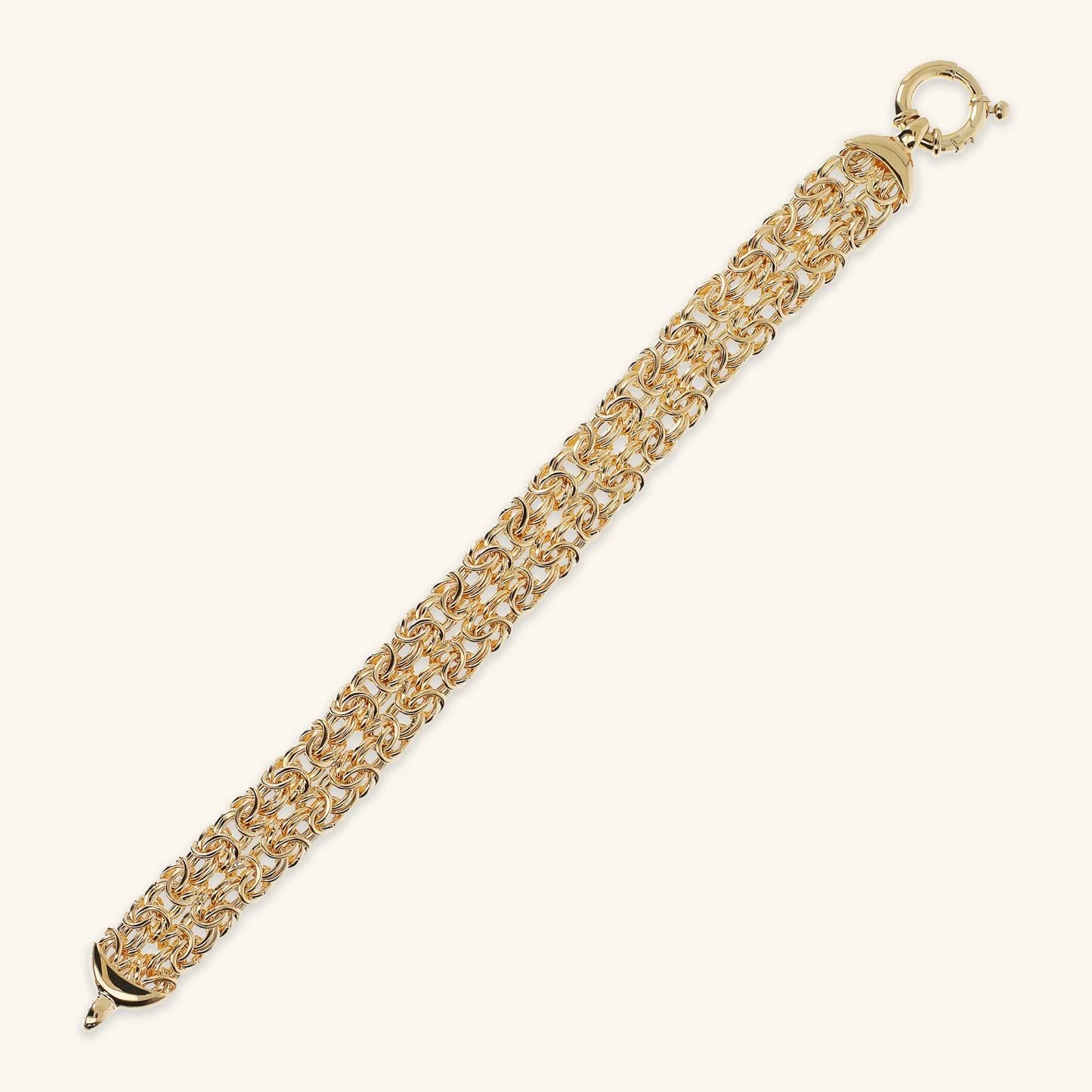 Bracciale a Fascia Doppia Etrusca Catena Bizantina Lega Golden Placcata Oro 18 kt