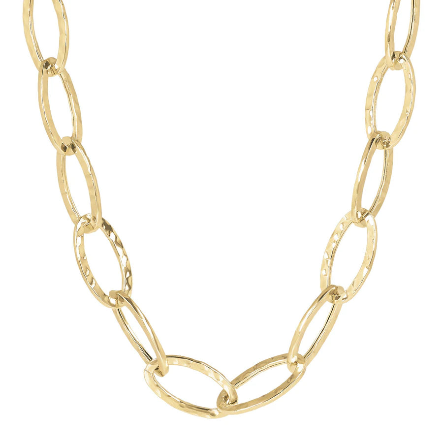Collana Etrusca Catena Ovale Allungata Martellata Lega Golden Placcata Oro 18 kt