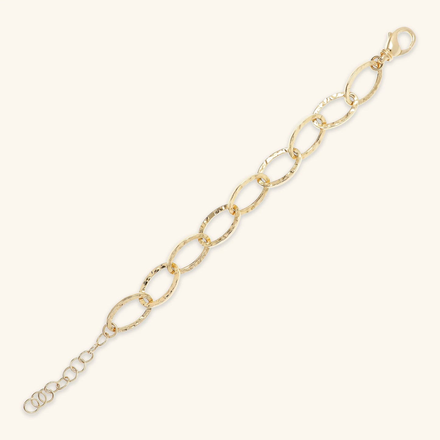Bracciale Etrusca Catena Sottile Ovale Allungata Martellata Lega Golden Placcata Oro 18 kt