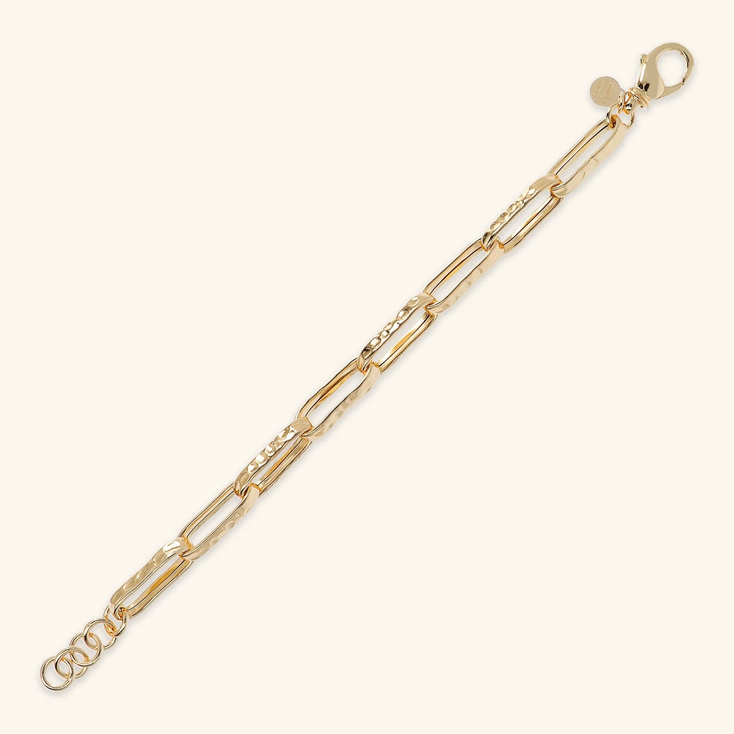 Bracciale Etrusca Catena Forzatina Paperclip Martellata Lega Golden Placcata Oro 18 kt