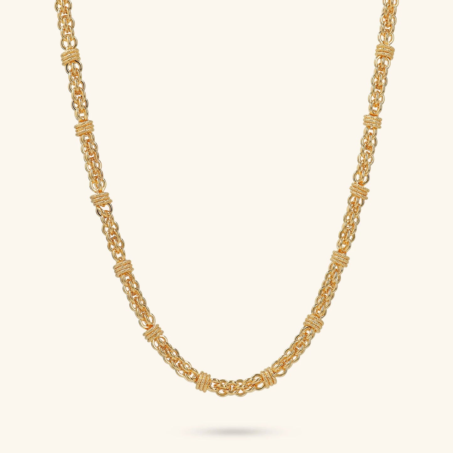 Collana Girocollo Etrusca Catena a Intreccio con Rondelle Lega Golden Placcata Oro 18 kt