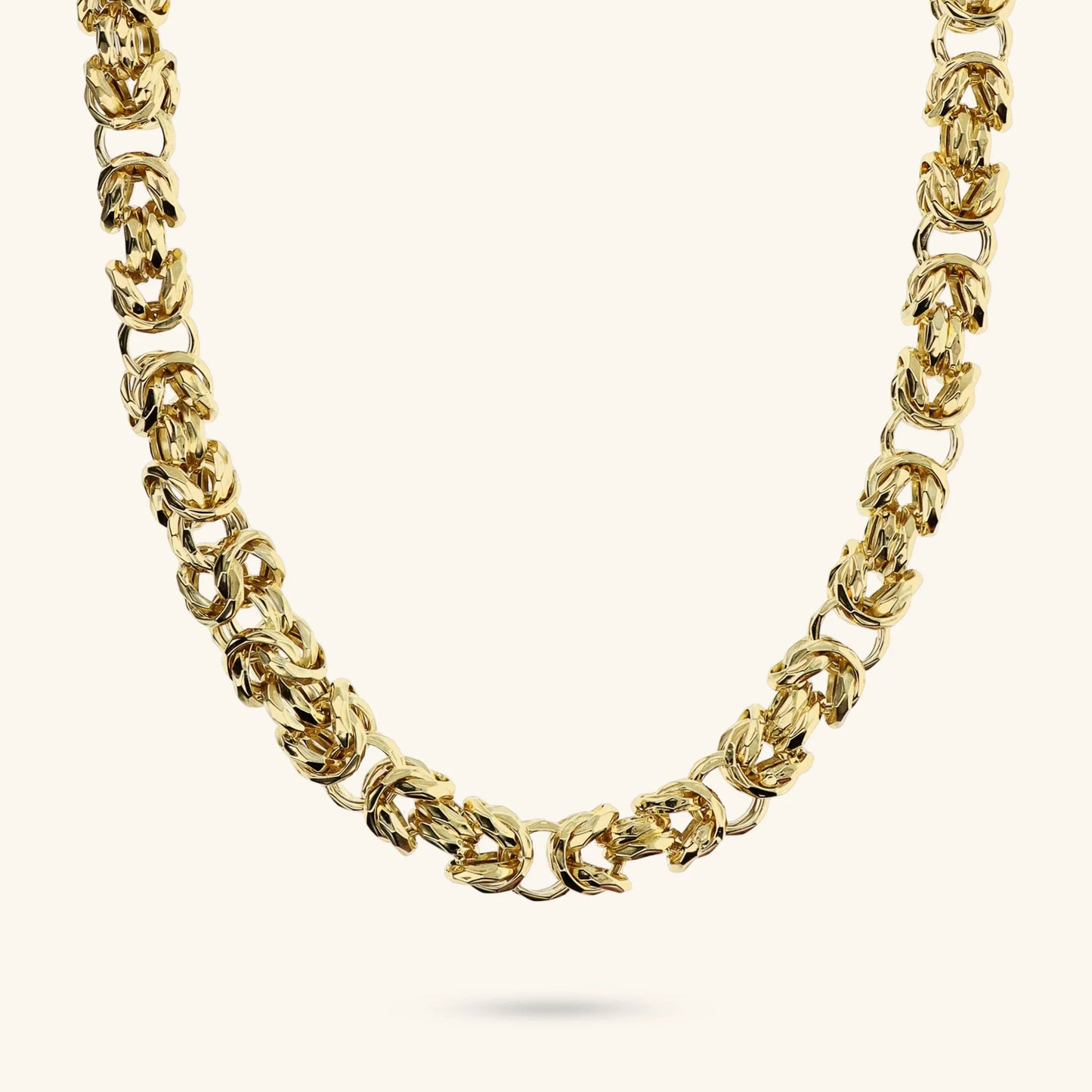 Collana Girocollo Etrusca Maxi Catena Bizantina Martellata Lega Golden Placcata Oro 18 kt