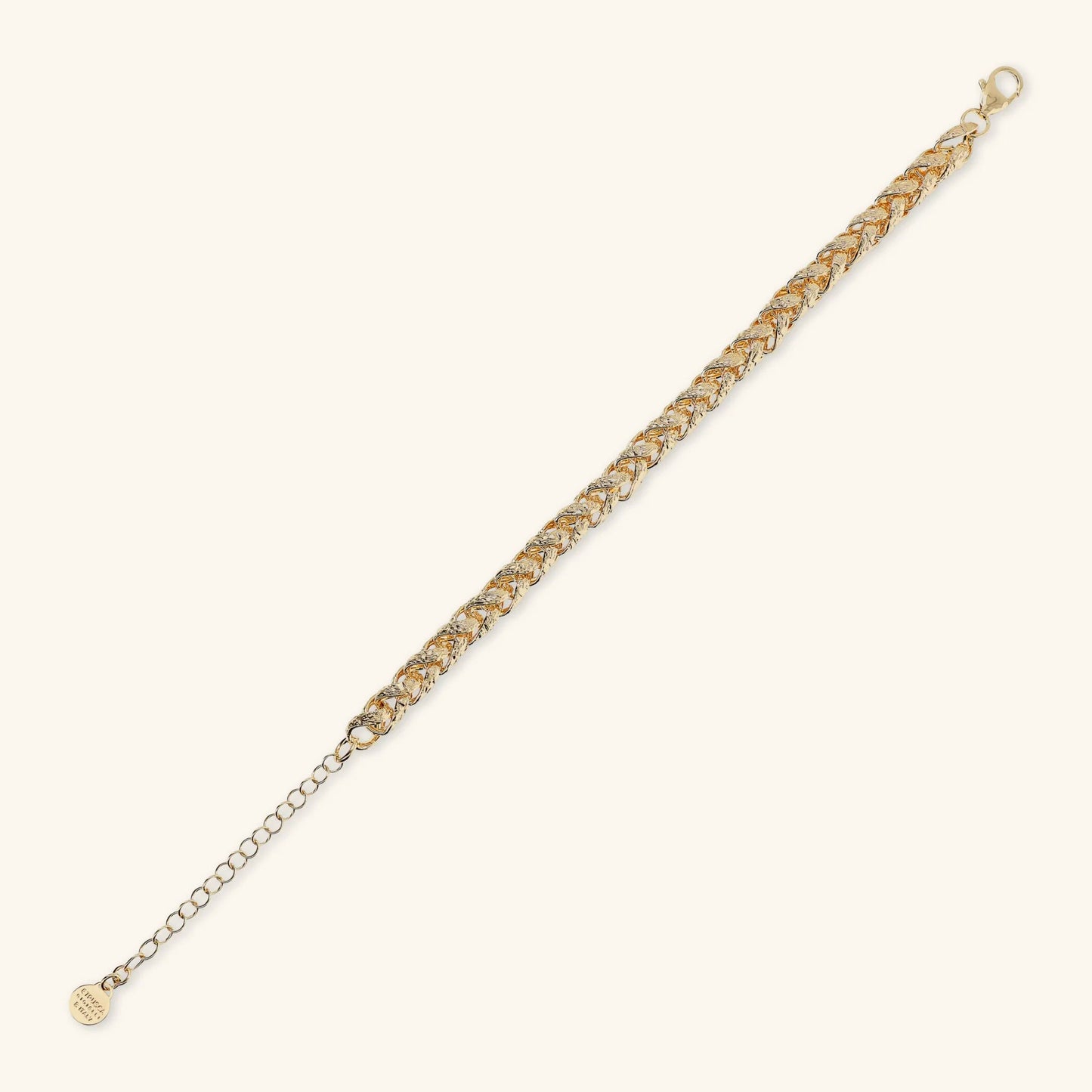 Bracciale Etrusca Maxi Catena Spiga Martellata Lega Golden Placcata Oro 18 kt