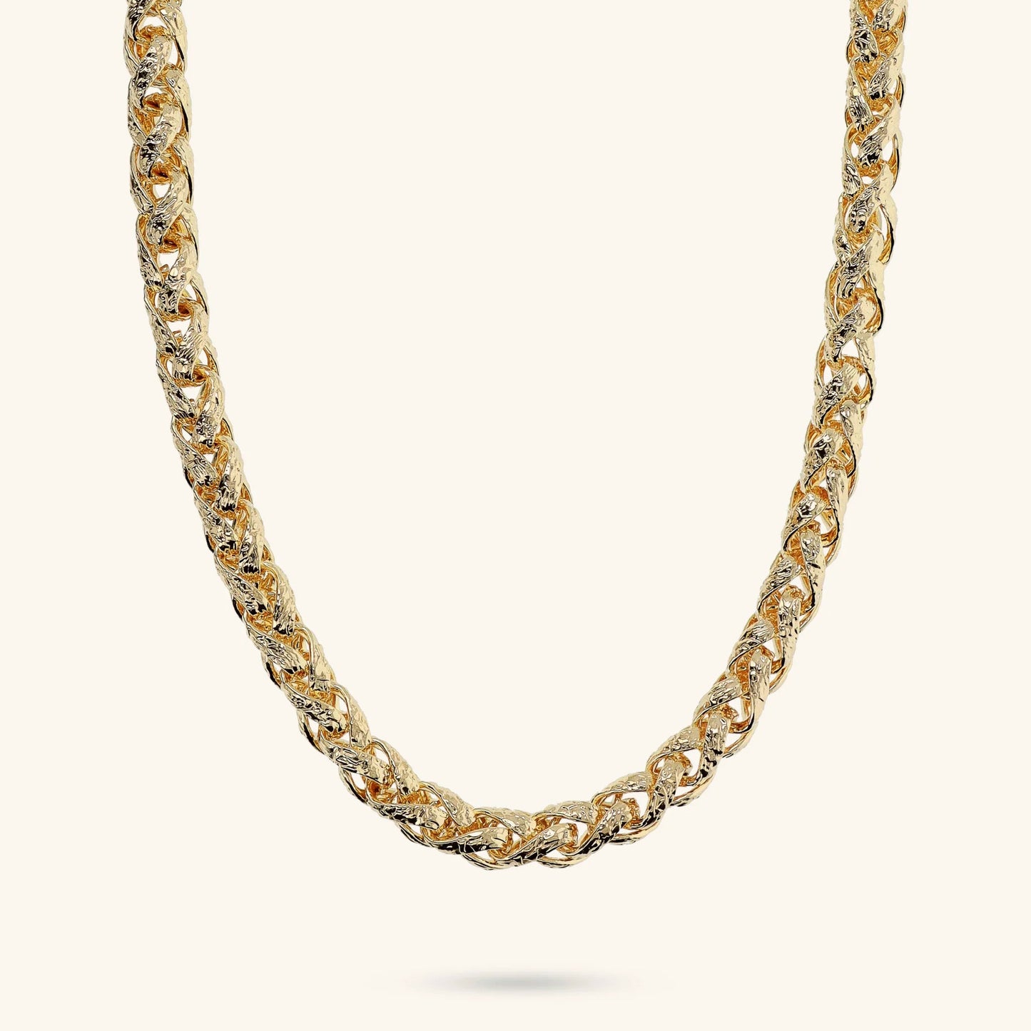 Collana Girocollo Etrusca Maxi Catena Spiga Martellata Lega Golden Placcata Oro 18 kt
