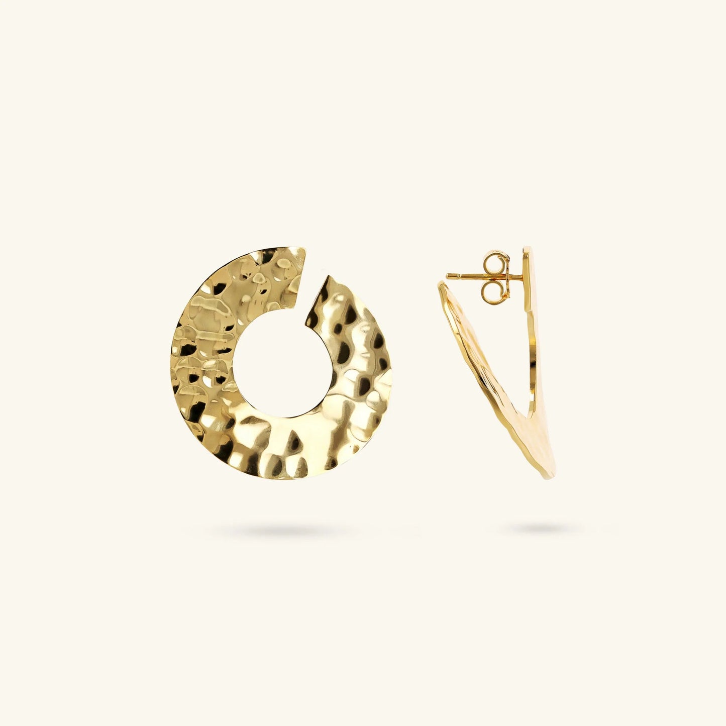 Orecchini Pendenti Etrusca Martellati ad Anello Lega Golden Placcata Oro 18 kt