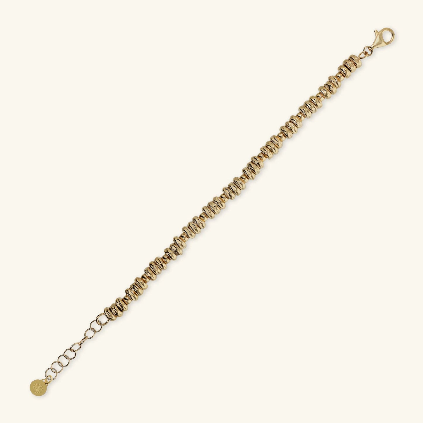 Bracciale Etrusca con Rondelle Martellate e Sfere Lucide Lega Golden Placcata Oro 18 kt