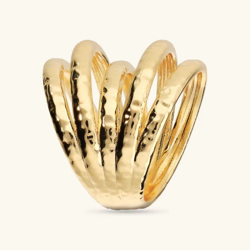Anello a Fascia Etrusca Multifilo Martellato Placcato Oro 18 kt - Misura 14