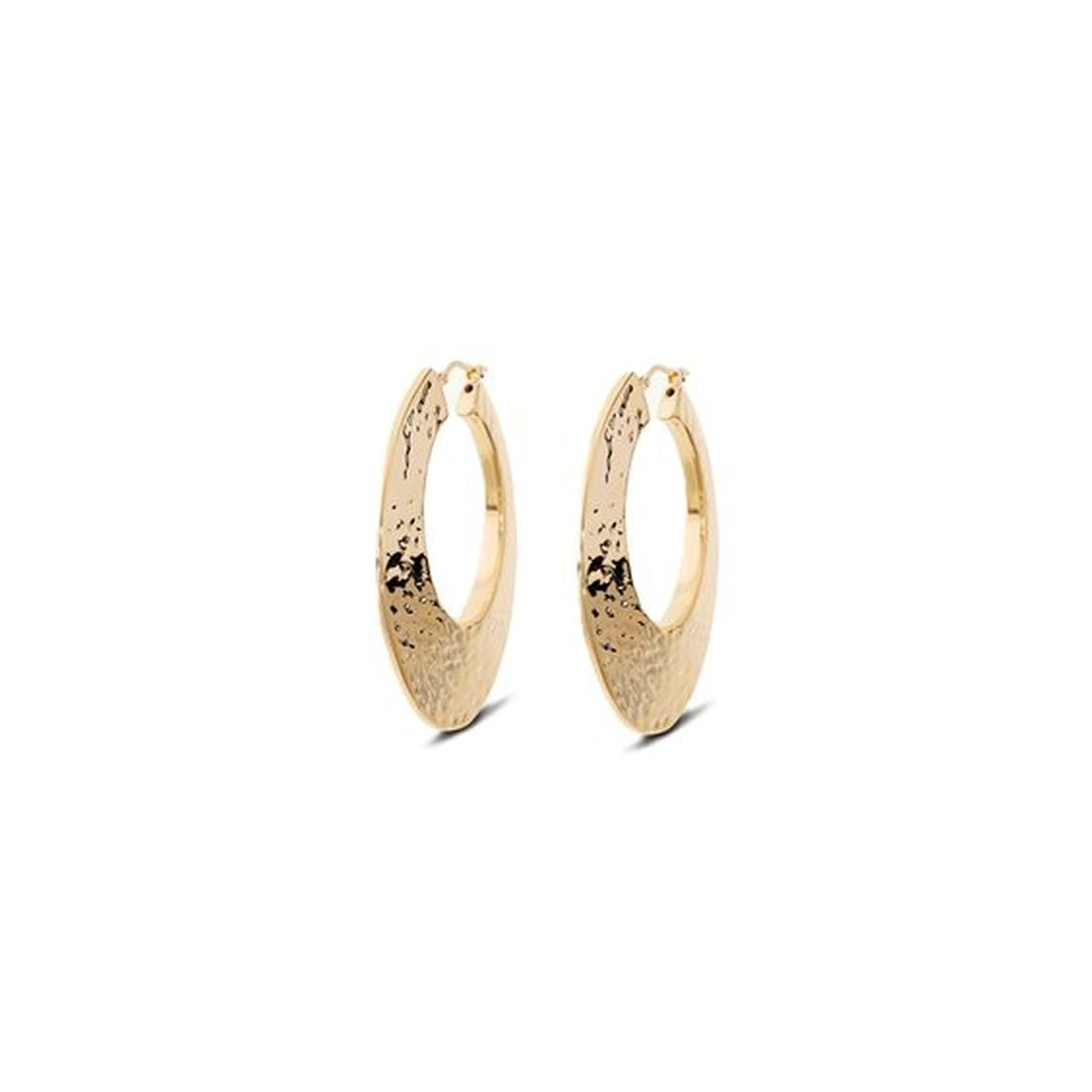 Orecchini a Cerchio Etrusca Piatto Martellato Elettroformati Lega Golden Placcata Oro 18 kt