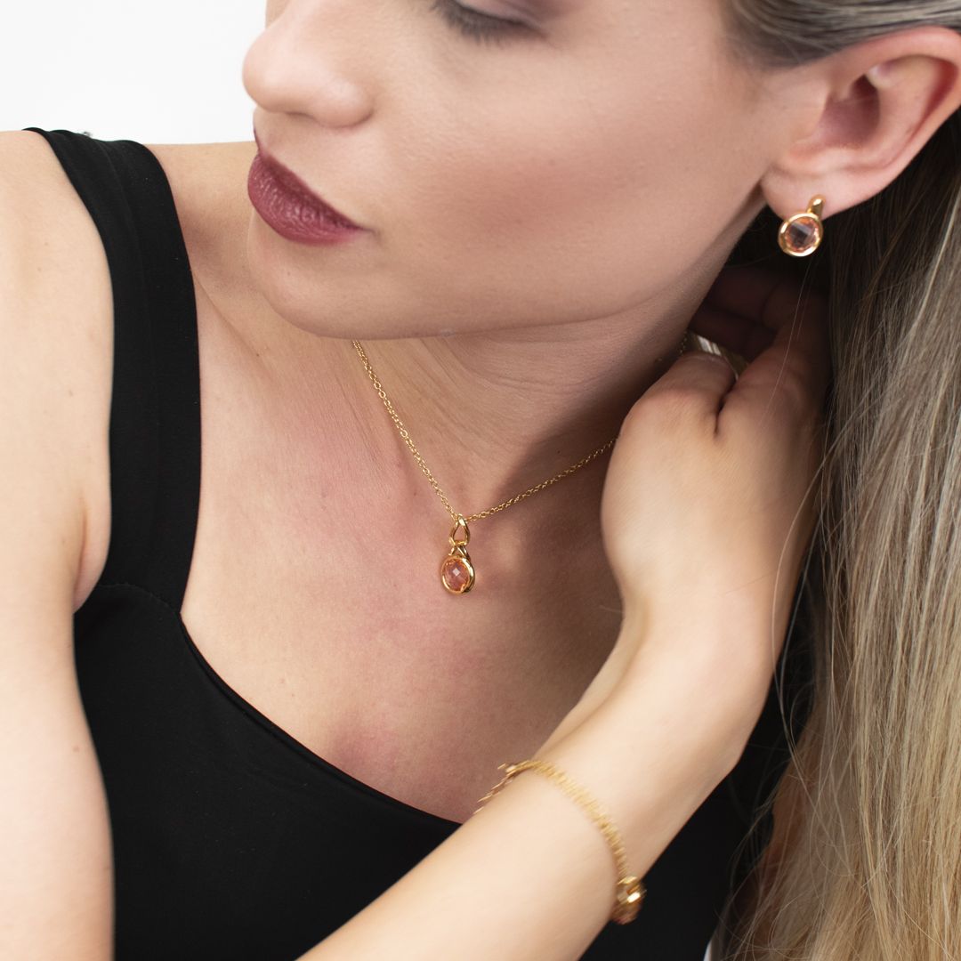 Collana Boccadamo Mediterranea My Chain Bronzo Pvd Oro Pendente Cristallo Cipria