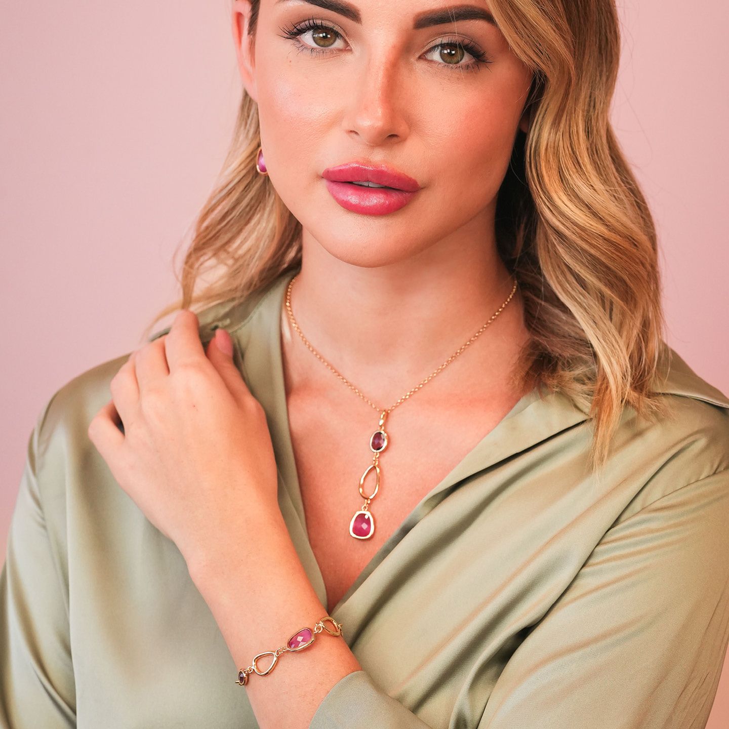 Collana Boccadamo Mediterranea Crisette Bronzo Pvd Oro Pendente con Cristalli