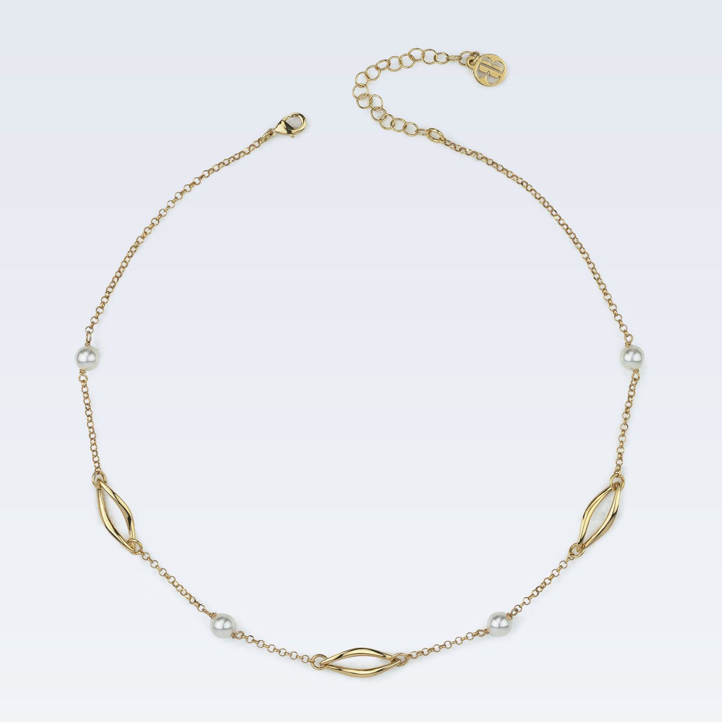 Collana Girocollo Boccadamo Mediterranea Crisette Bronzo Pvd Oro Maglia Rolò con Perle